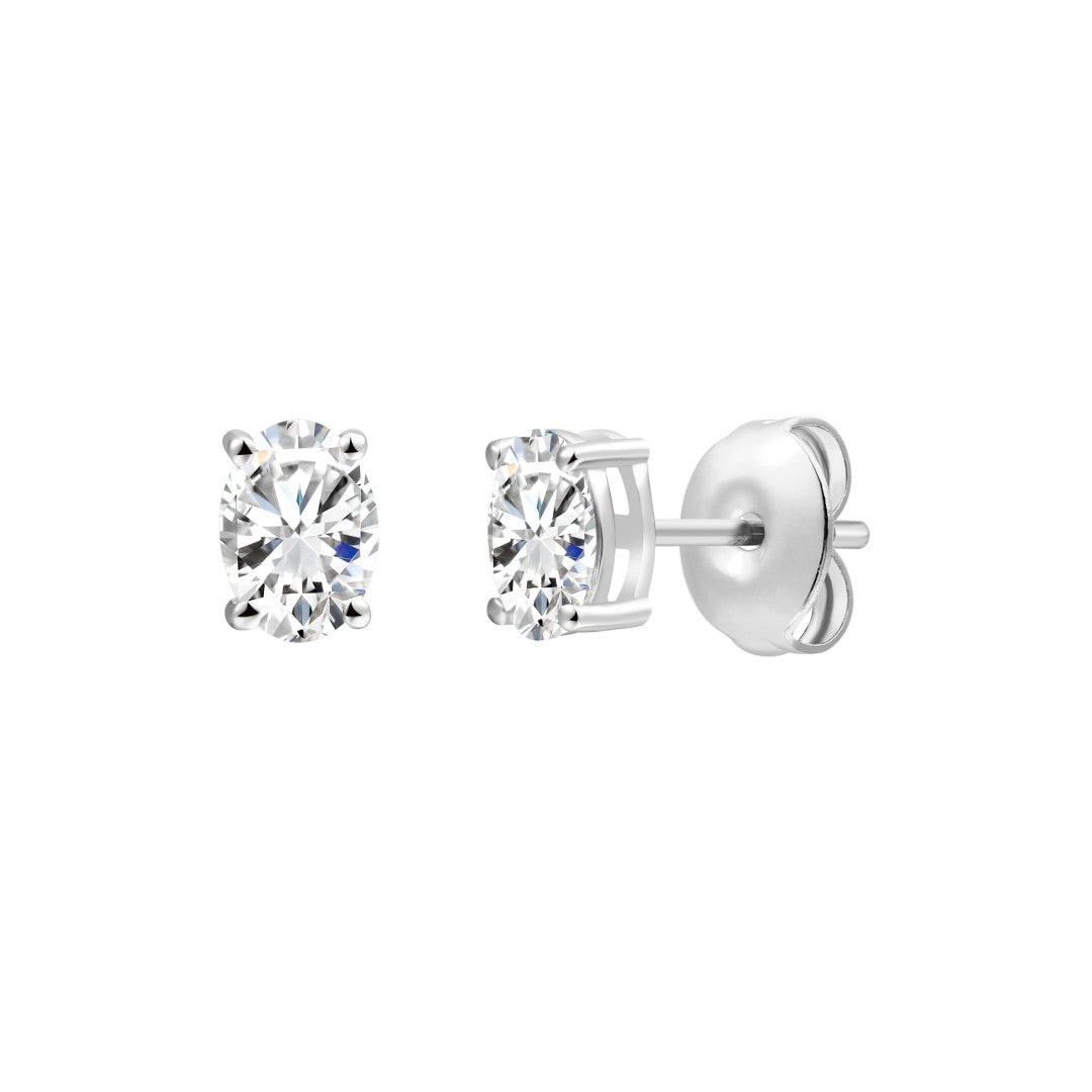 925 Sterling Silver Lab Grown Diamond Oval  Earring Studs - 0.5ctw