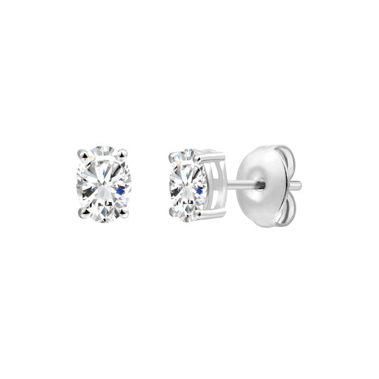 925 Sterling Silver Lab Grown Diamond Oval  Earring Studs - 0.5ctw