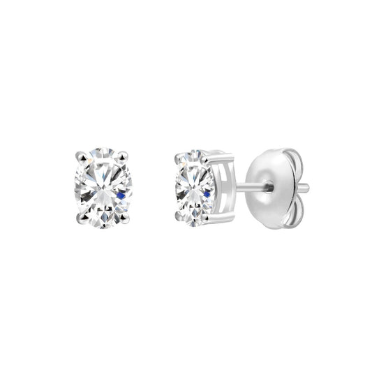 925 Sterling Silver Lab Grown Diamond Oval  Earring Studs - 0.6ctw