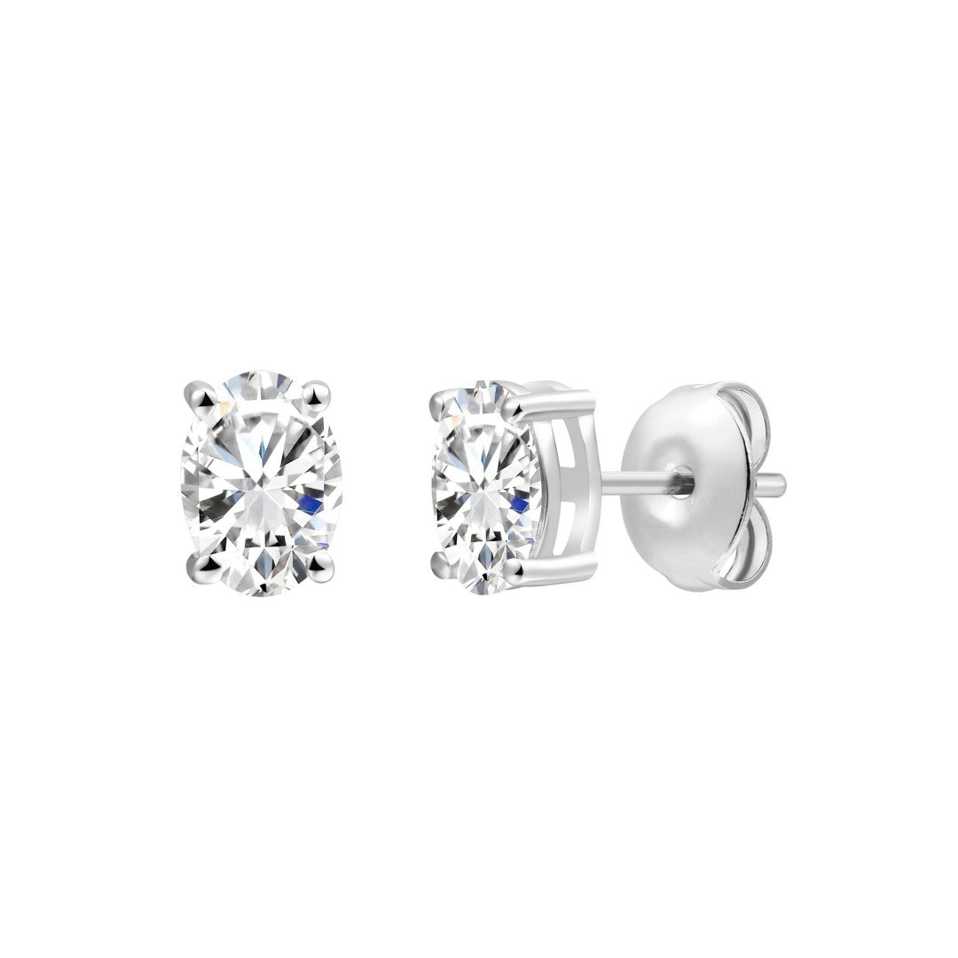 925 Sterling Silver Lab Grown Diamond Oval  Earring Studs - 0.71ctw