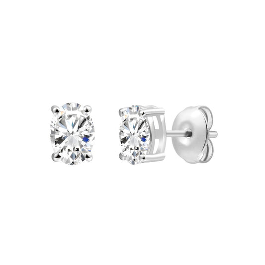 925 Sterling Silver Lab Grown Diamond Oval  Earring Studs - 0.71ctw