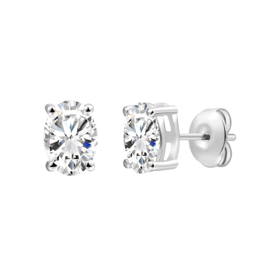 925 Sterling Silver Lab Grown Diamond Oval  Earring Studs - 0.77ctw