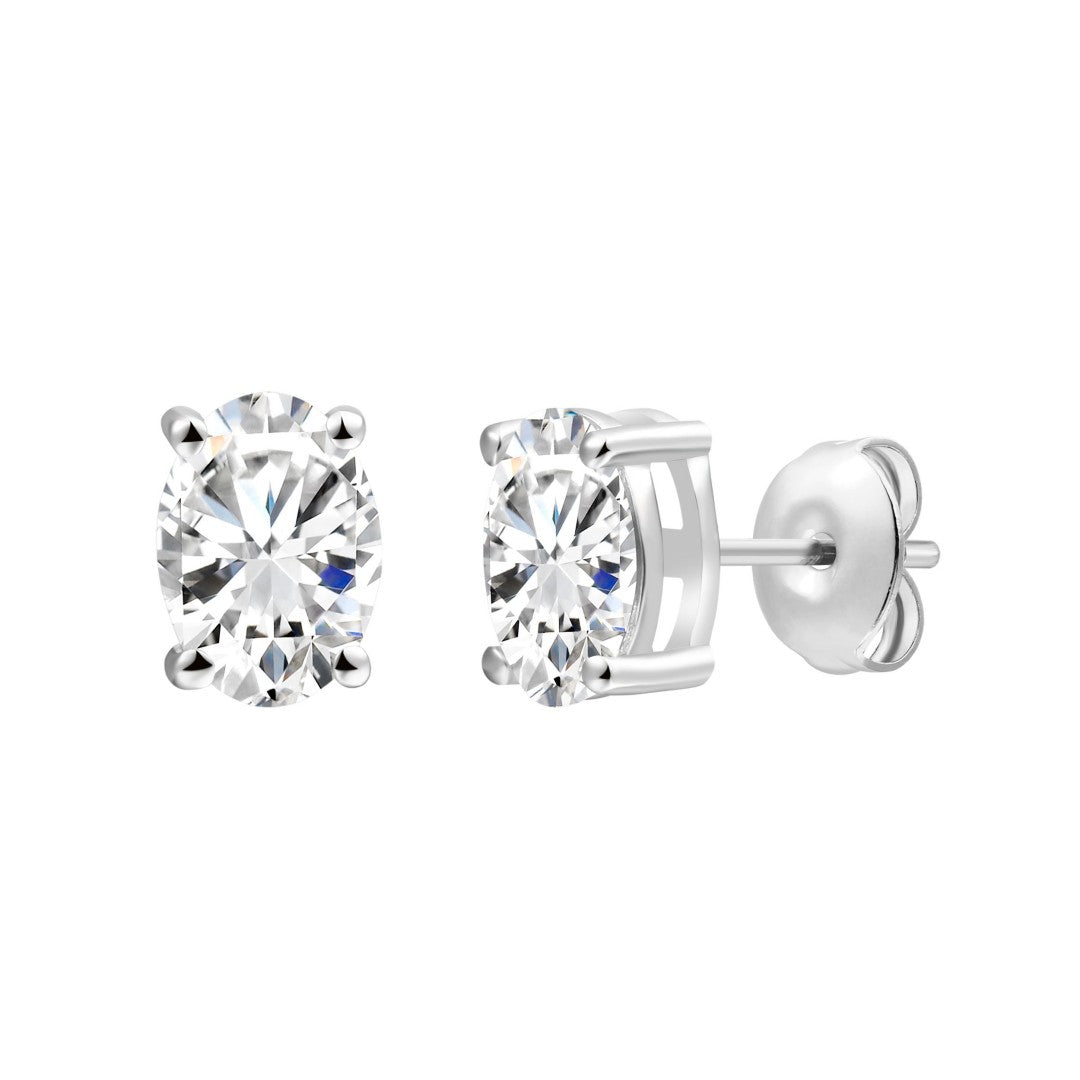 925 Sterling Silver Lab Grown Diamond Oval  Earring Studs - 1.03ctw