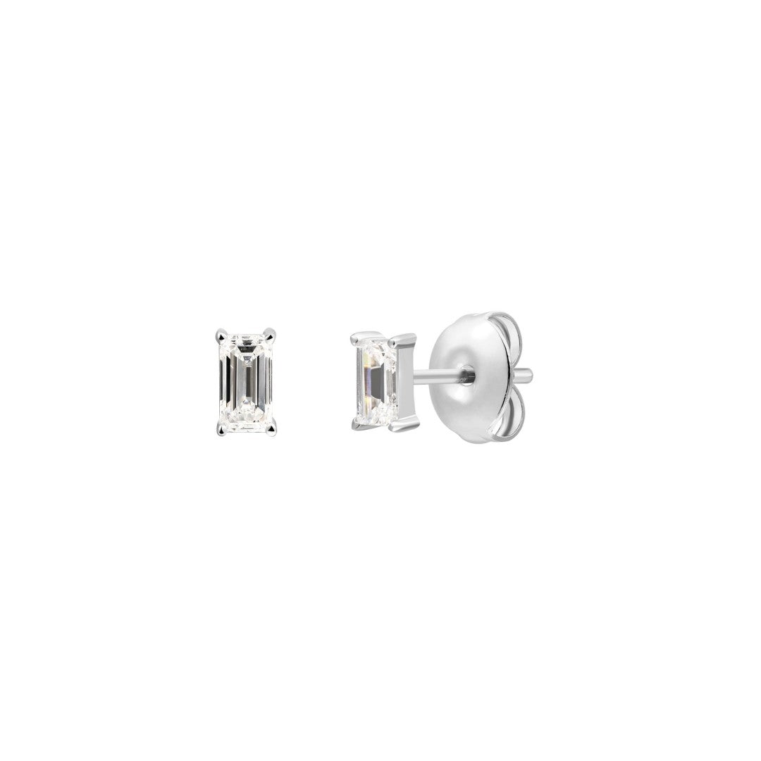 925 Sterling Silver Lab Grown Diamond Baggett Shape Earring Studs - 0.094ctw