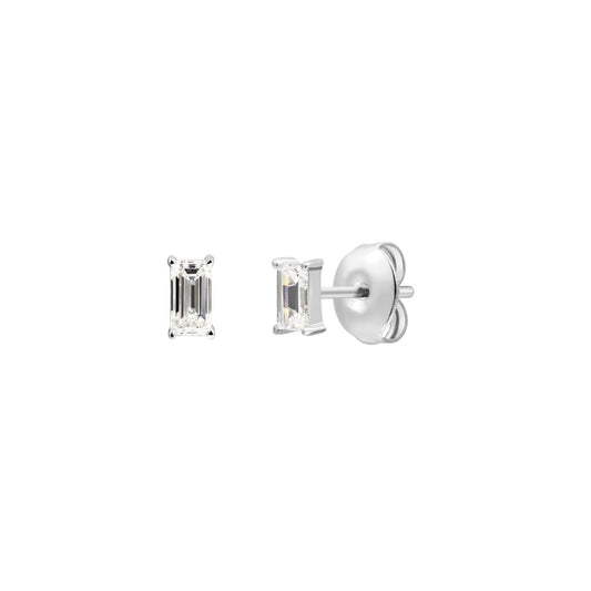 925 Sterling Silver Lab Grown Diamond Baggett Shape Earring Studs - 0.094ctw