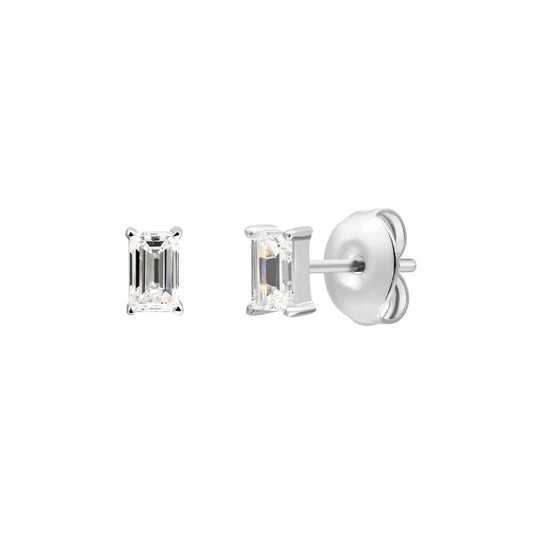 925 Sterling Silver Lab Grown Diamond Baggett Shape Earring Studs - 0.192ctw