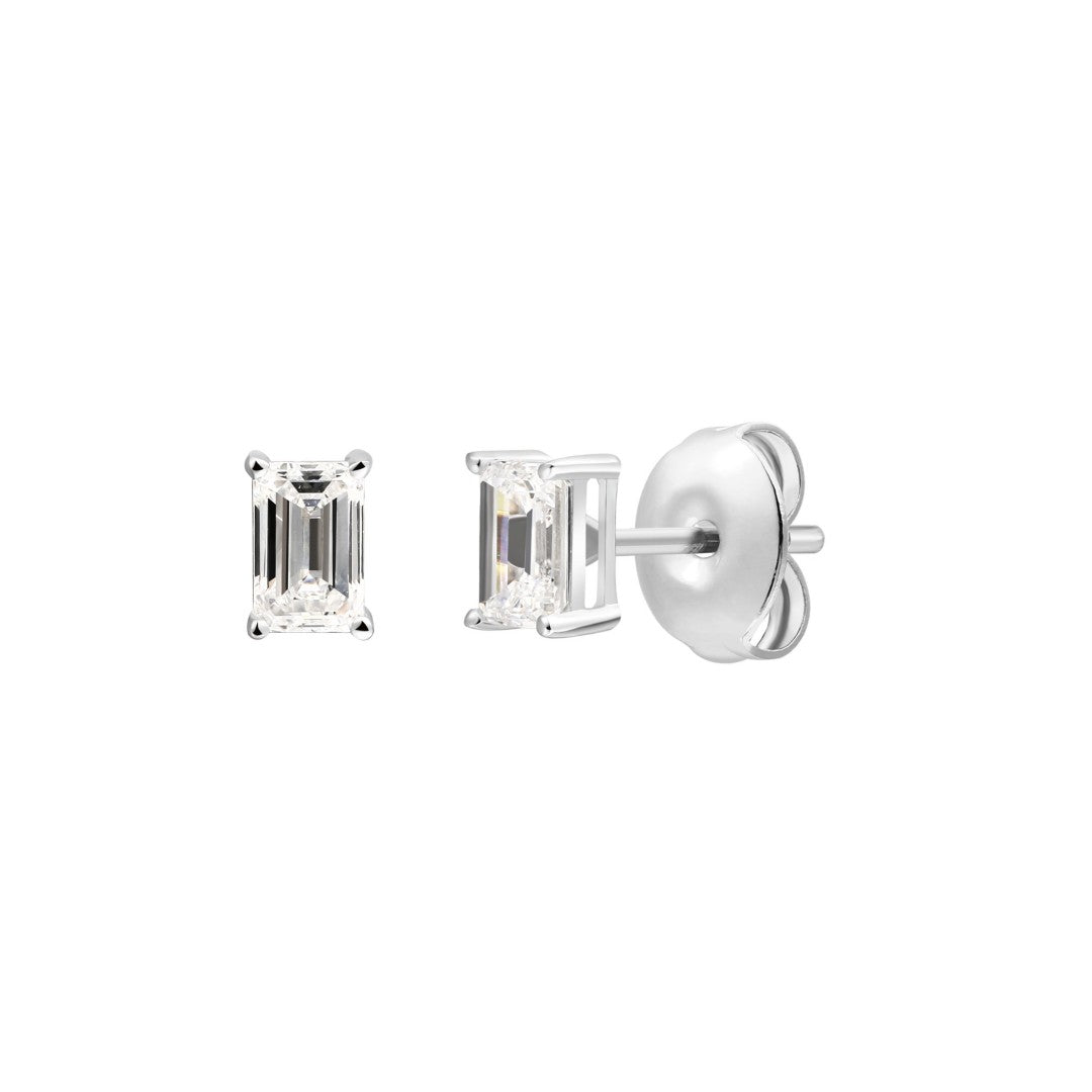 925 Sterling Silver Lab Grown Diamond Baggett Shape Earring Studs - 0.255ctw