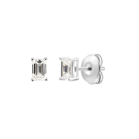 925 Sterling Silver Lab Grown Diamond Baggett Shape Earring Studs - 0.255ctw