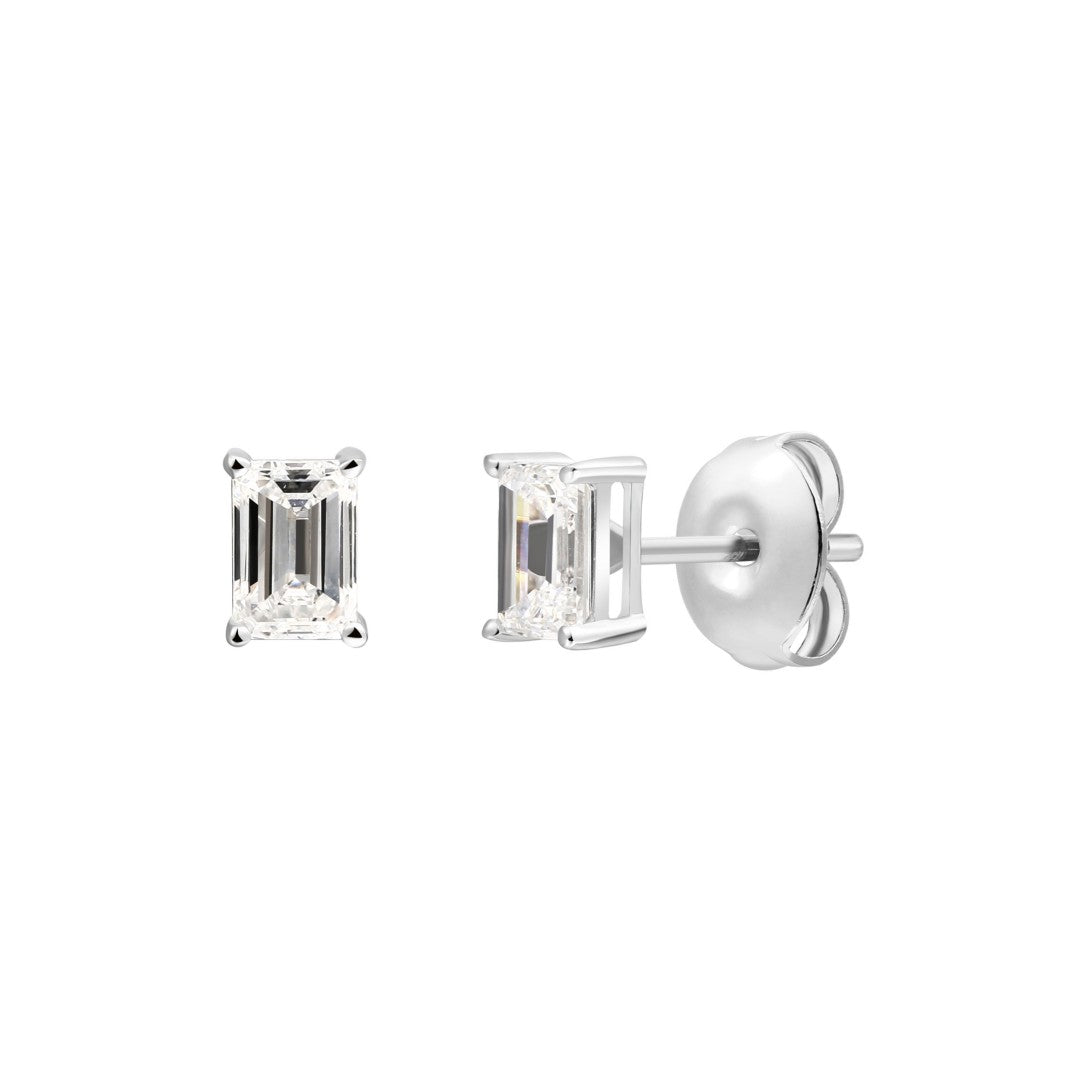 925 Sterling Silver Lab Grown Diamond Baggett Shape Earring Studs - 0.54ctw
