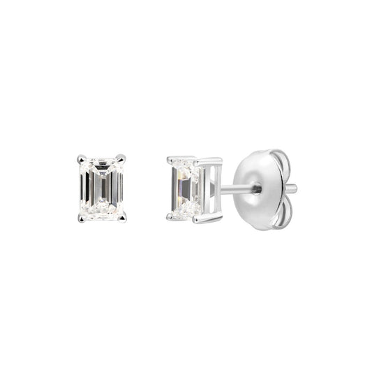 925 Sterling Silver Lab Grown Diamond Baggett Shape Earring Studs - 0.54ctw