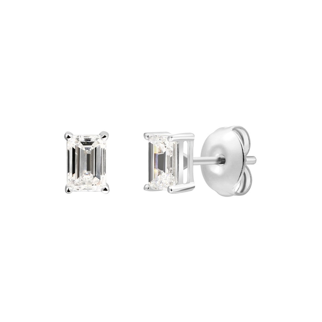 925 Sterling Silver Lab Grown Diamond Baggett Shape Earring Studs - 0.84ctw