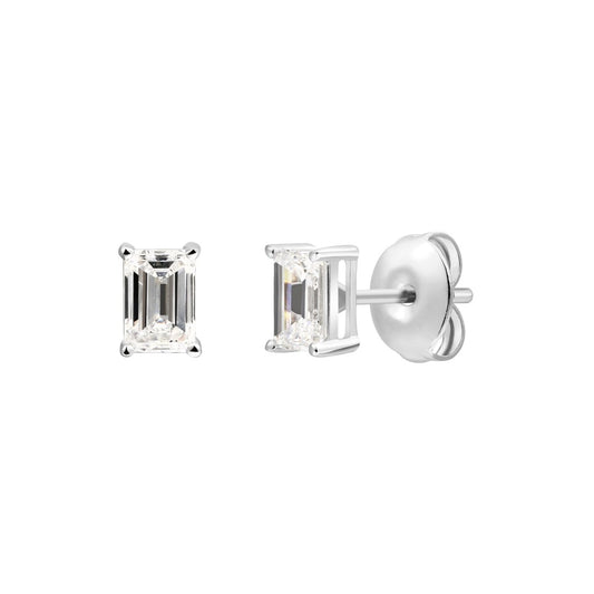 925 Sterling Silver Lab Grown Diamond Baggett Shape Earring Studs - 0.84ctw