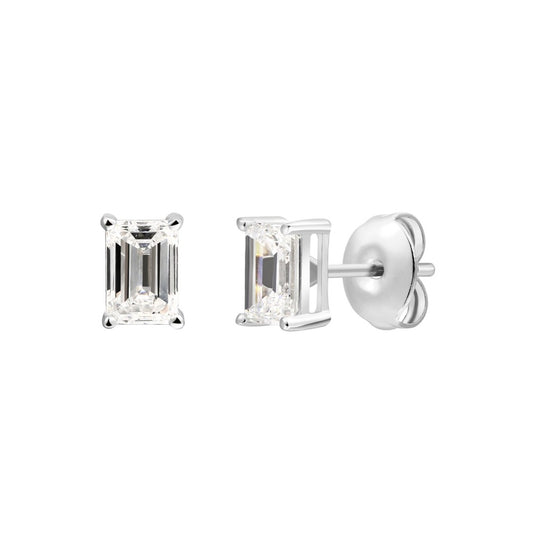 925 Sterling Silver Lab Grown Diamond Baggett Shape Earring Studs - 0.78ctw