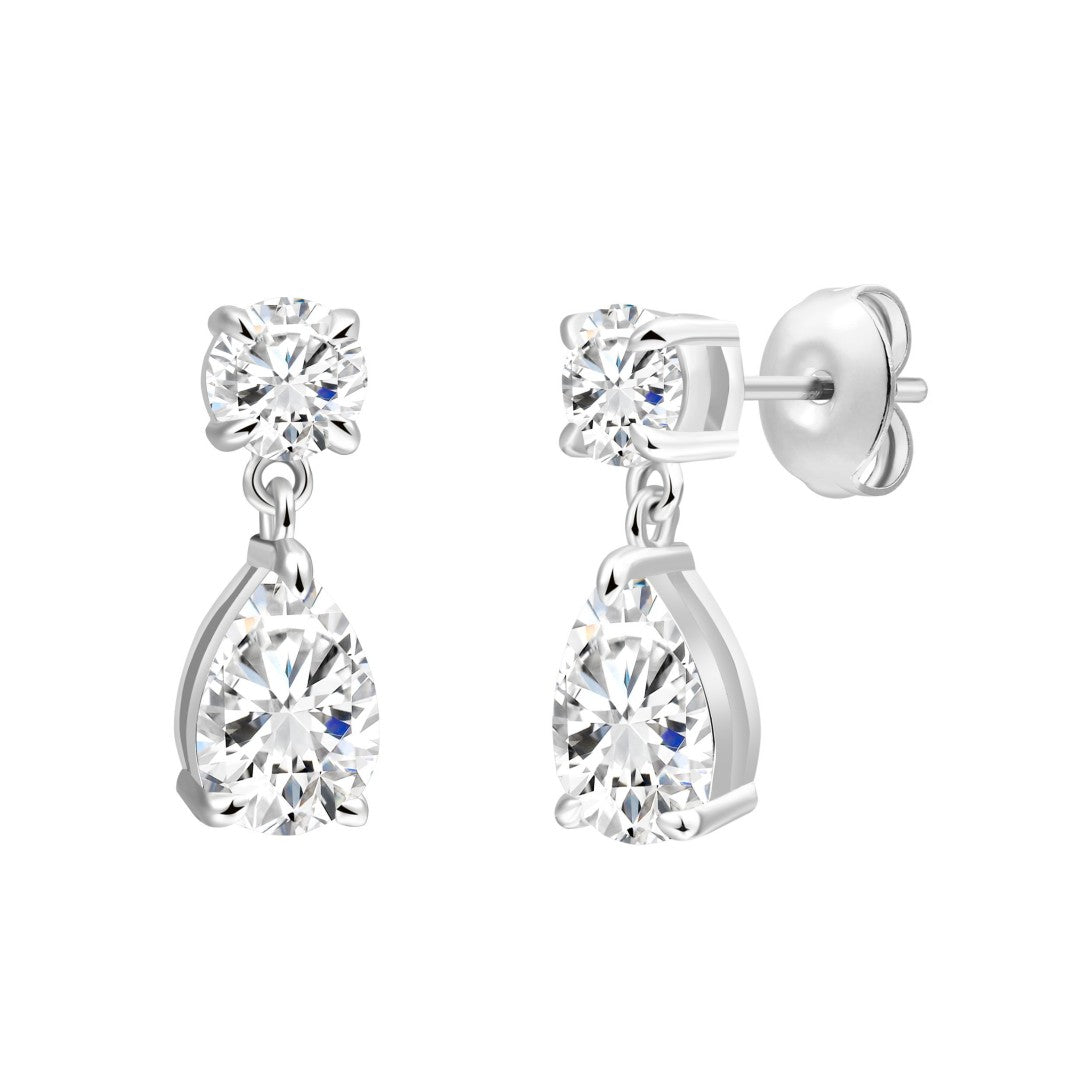 925 Sterling Silver Lab Grown Diamond Round & Pear Drop Earrings
