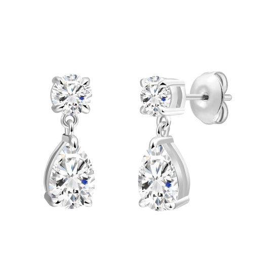 925 Sterling Silver Lab Grown Diamond Round & Pear Drop Earrings