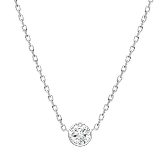 925 Sterling Silver Lab Grown Diamond Bezel Necklace-0.47ctw