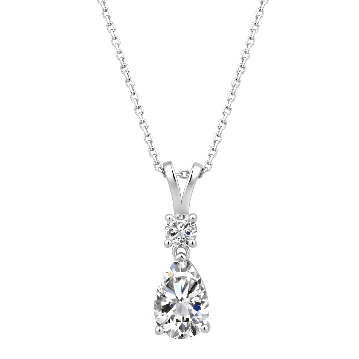925 Sterling Silver Lab Grown Diamond Round & Pear Drop Necklace
