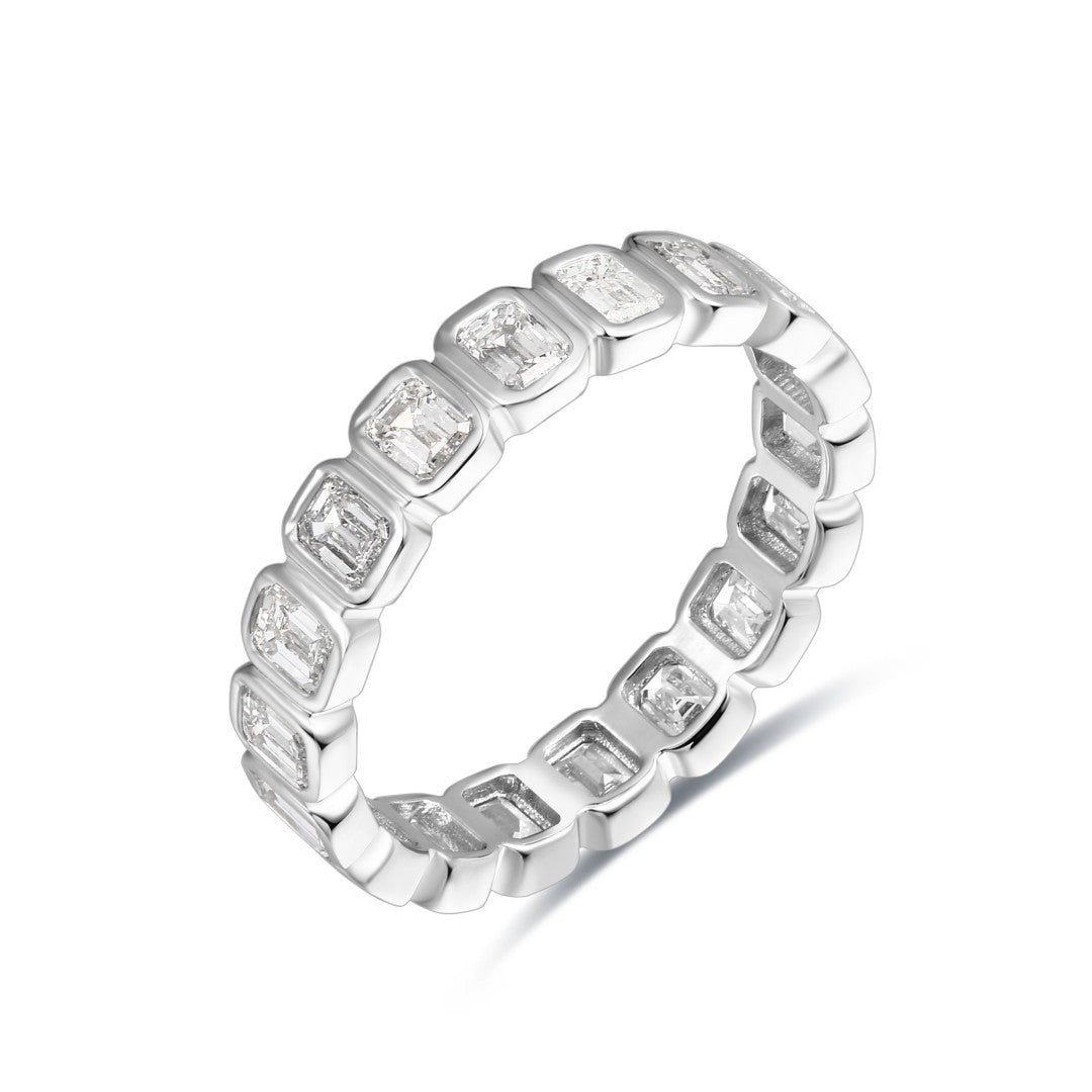 925 Sterling Silver Lab Grown Diamond Baggett Shape Band-2.03ctw