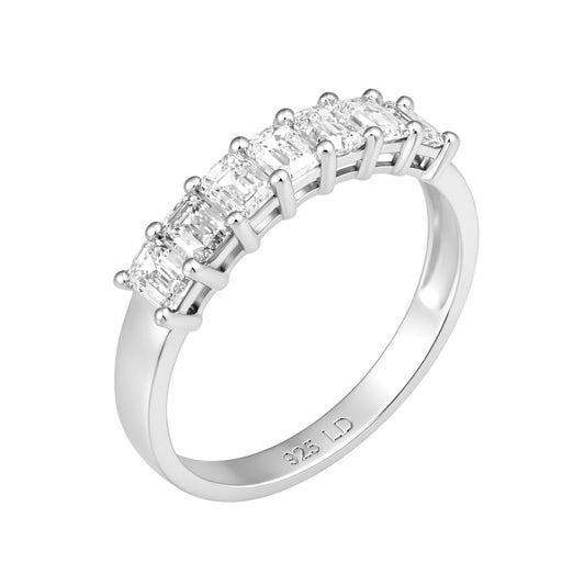 925 Sterling Silver Lab Grown Diamond Emerald Seven Stone Band-1.02ctw