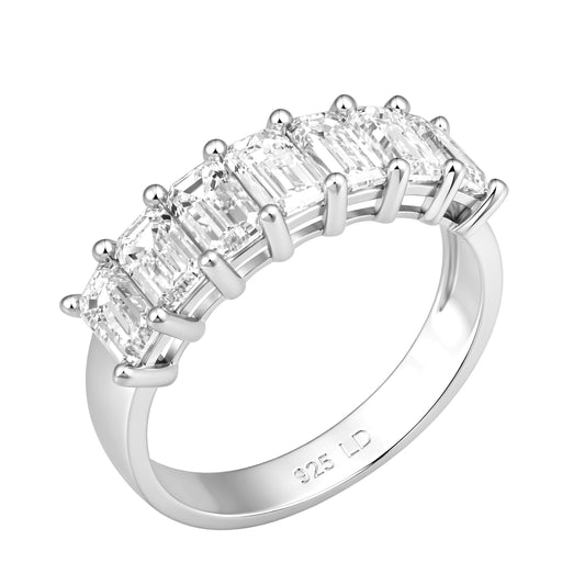 925 Sterling Silver Lab Grown Diamond Emerald Seven Stone Band-2.23ctw