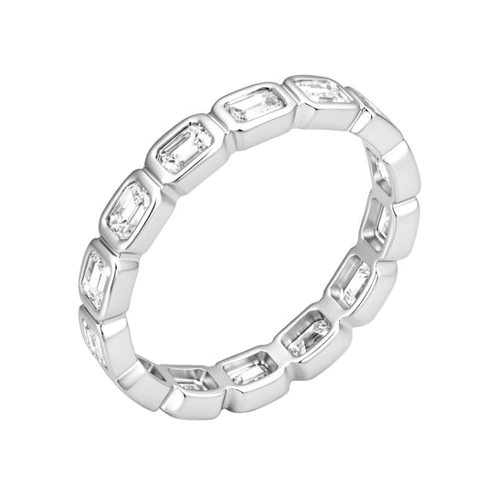 925 Sterling Silver Lab Grown Diamond Baggett Shape East-West Bezel Eternity Band Rings-1.42ctw