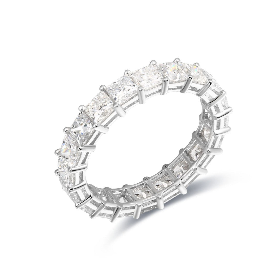925 Sterling Silver Lab Grown Diamond Emerald Eternity Band-3.98ctw