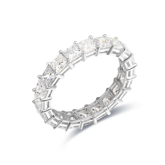 925 Sterling Silver Lab Grown Diamond Emerald Eternity Band-3.98ctw