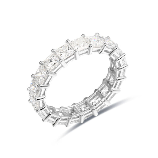 925 Sterling Silver Lab Grown Diamond Emerald Eternity Band-4.435ctw