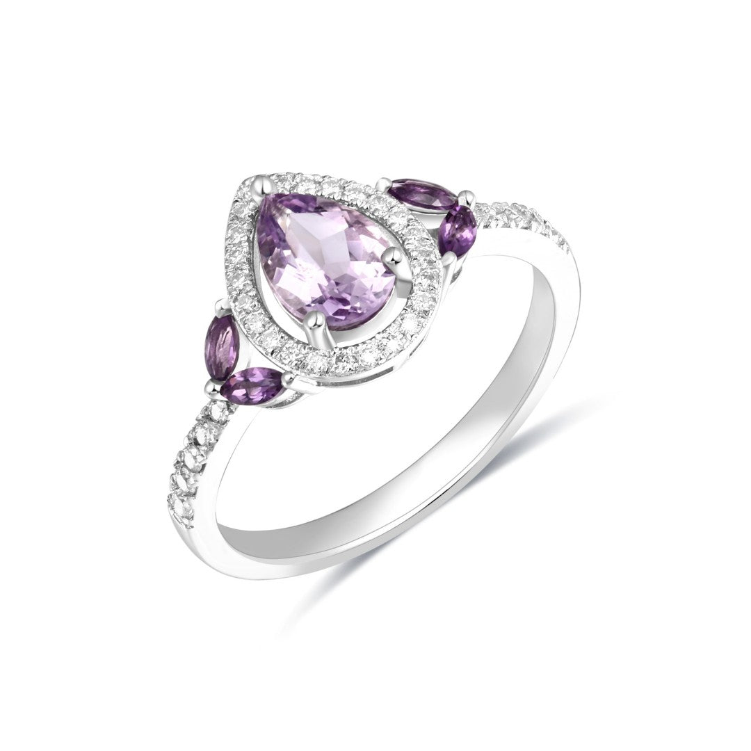 925 Sterling Silver Shoulder Ring Set with Lab-Grown Diamonds & Light Amethysts