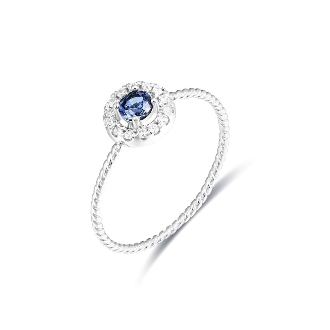 925 Sterling Silver Round Lab Grown Diamond and Lab Grown Sapphire Halo Ring