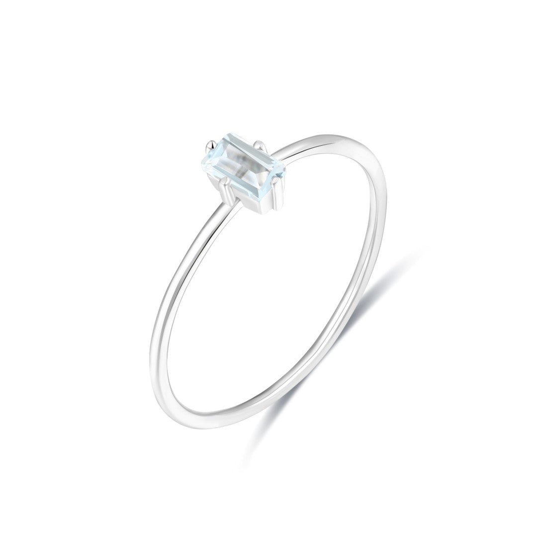 925 Sterling Silver Emerald Cut Natural Bule Topaz Solitaire Ring
