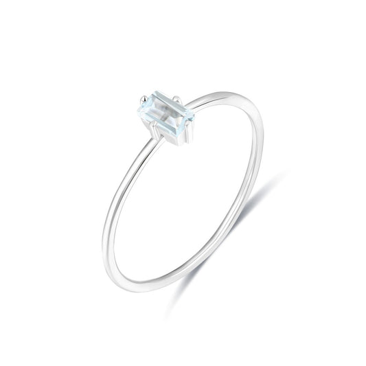 925 Sterling Silver Emerald Cut Natural Bule Topaz Solitaire Ring
