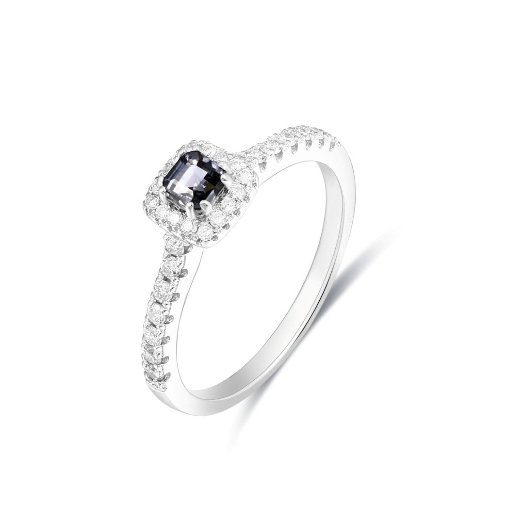 925 Sterling Silver Shoulder Ring Set with Lab-Grown Diamonds & Grey Spinel