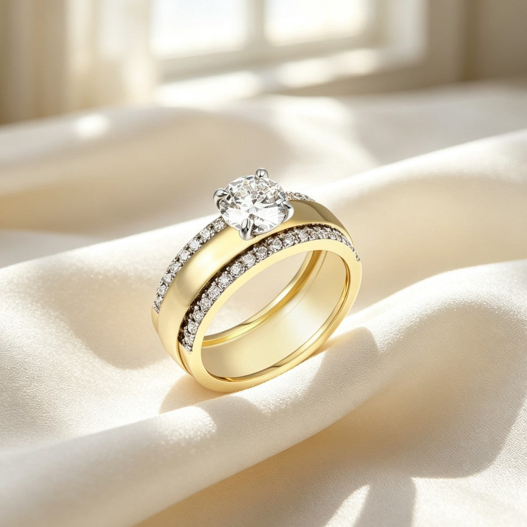 925 Sterling Silver Round Lab Grown Diamond Two Tone Fashion Ring