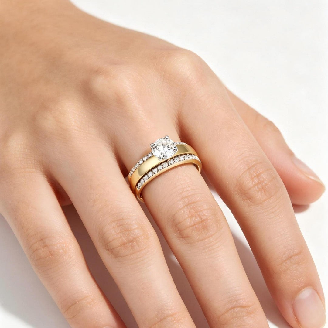 925 Sterling Silver Round Lab Grown Diamond Two Tone Fashion Ring