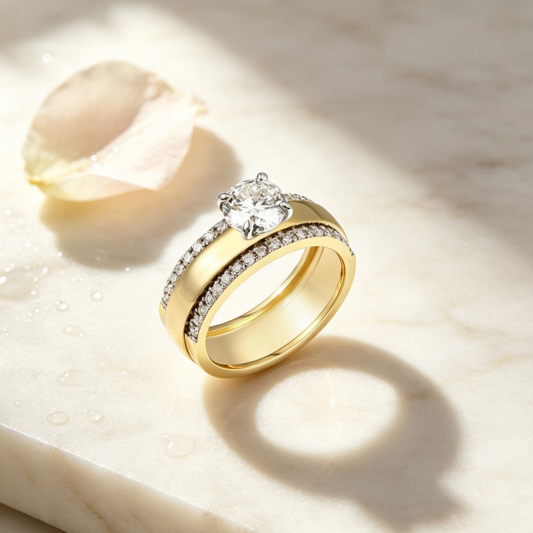 925 Sterling Silver Round Lab Grown Diamond Two Tone Fashion Ring
