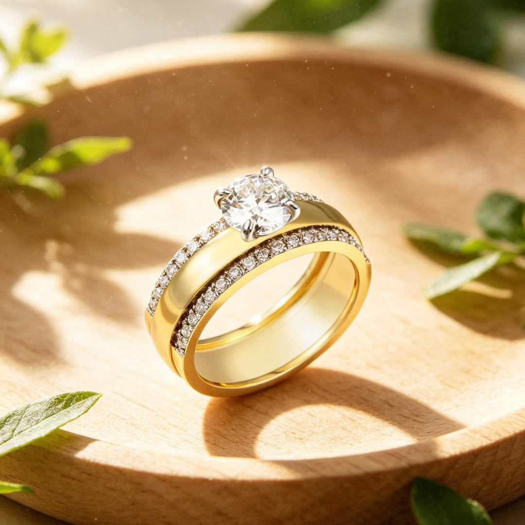 925 Sterling Silver Round Lab Grown Diamond Two Tone Fashion Ring