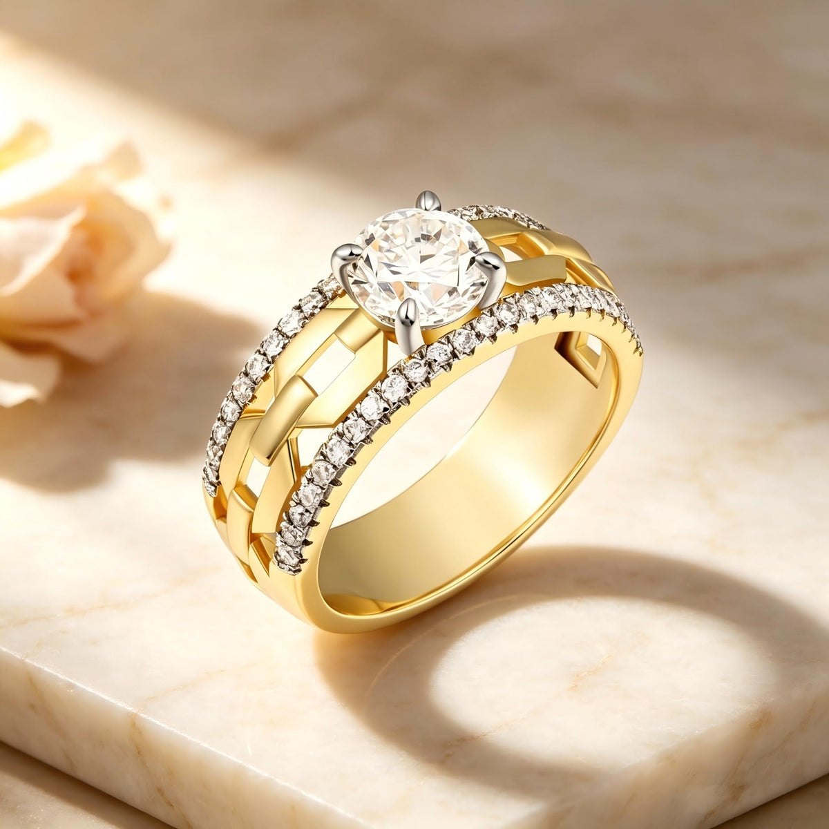 925 Sterling Silver Round Lab Grown Diamond Two Tone Fashion Ring