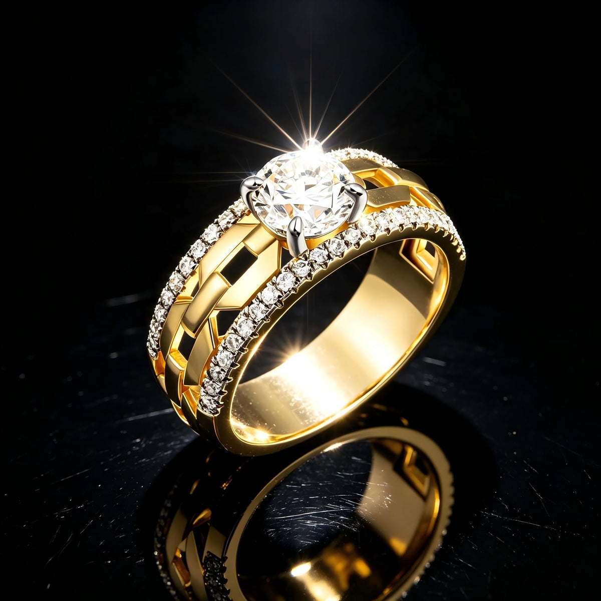 925 Sterling Silver Round Lab Grown Diamond Two Tone Fashion Ring