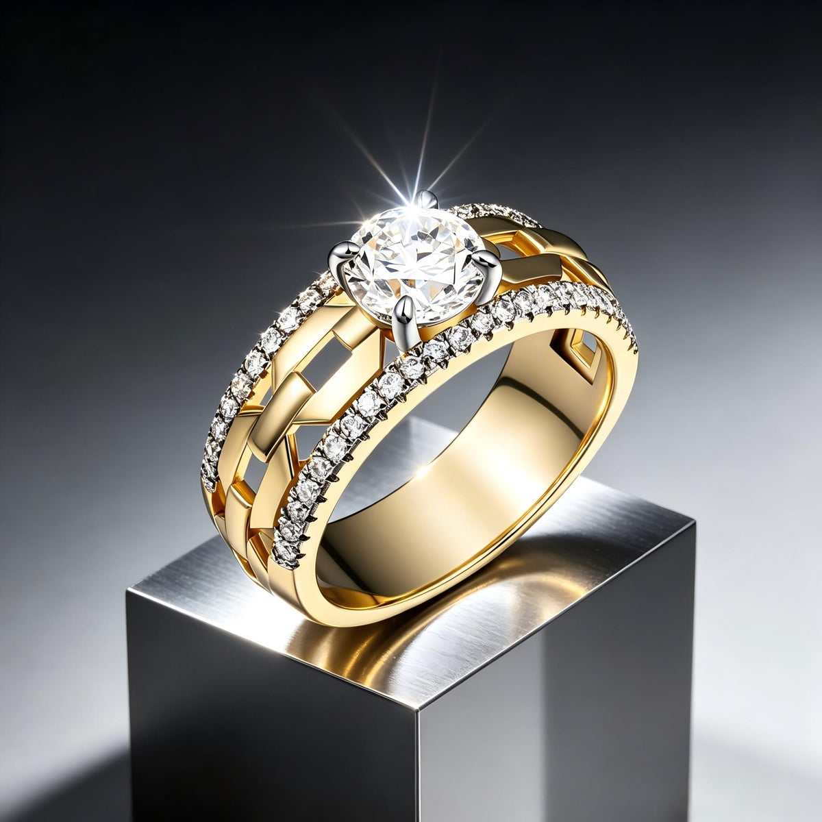 925 Sterling Silver Round Lab Grown Diamond Two Tone Fashion Ring
